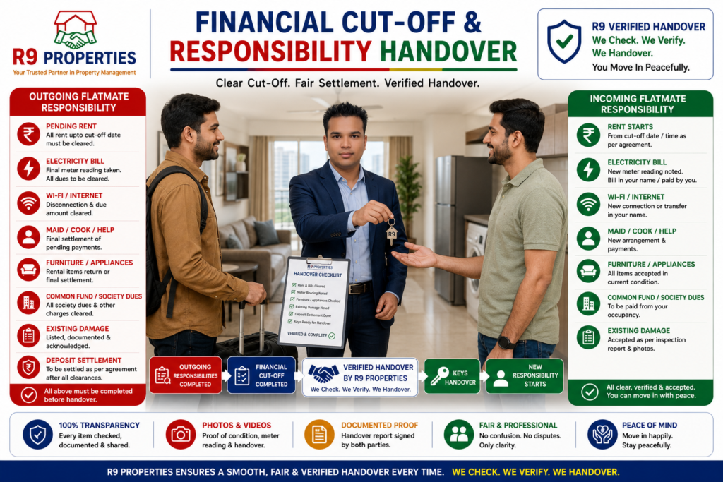 R9 Propoerties flatmate exit entry inspection and key handover in Mumbai