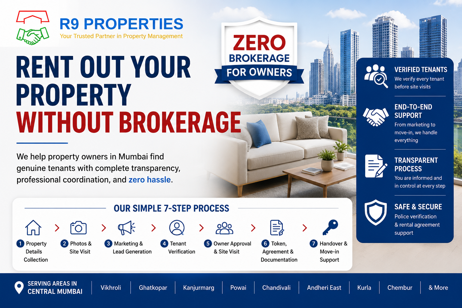 Rent out property without brokrage in Mumbai with R9 Properties